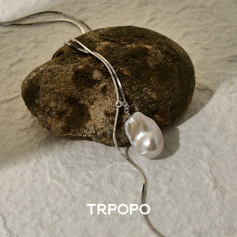 Adjustable Snake Chain Large Baroque Pearl Long Necklace - TRPOPO