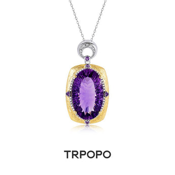Amethyst Gold Hammered Pendant Necklace - TRPOPO