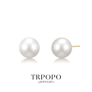 Assorted - Size Round Pearl Stud Earrings in Gold Setting - TRPOPO