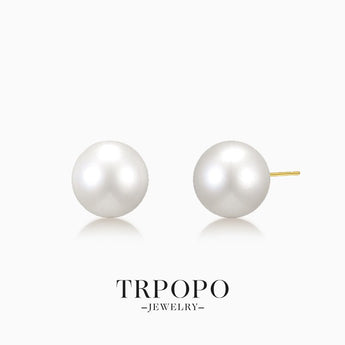 Assorted - Size Round Pearl Stud Earrings in Gold Setting - TRPOPO