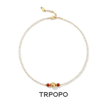 Awakening Lion Red Agate Pearl Necklace - TRPOPO