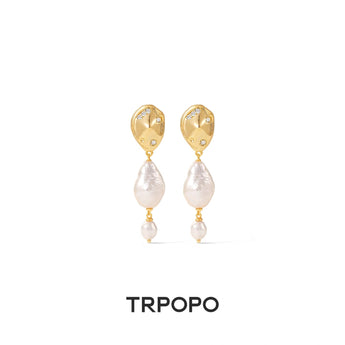 Baroque Pearl Diamond Drop Earrings - TRPOPO