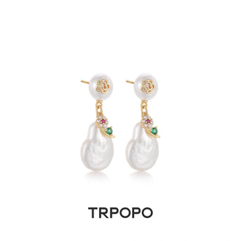 Baroque Pearl Flower Drop Earrings - TRPOPO