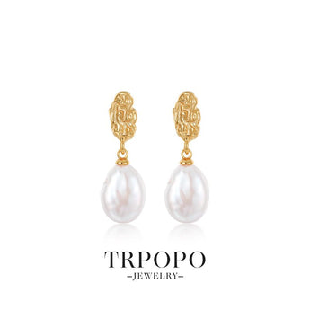 Baroque Pearl Gold Filigree Earrings - Gold - TRPOPO