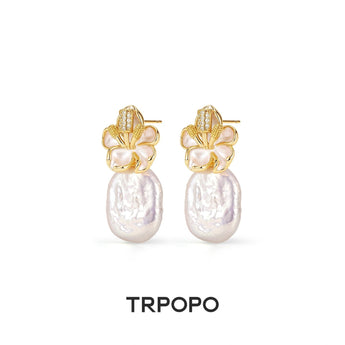 Baroque Pearl Orchid Drop Earrings - TRPOPO