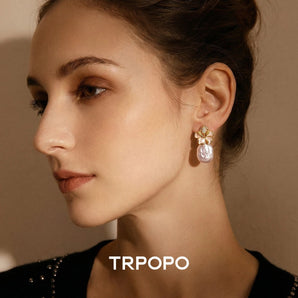 Baroque Pearl Orchid Drop Earrings - TRPOPO