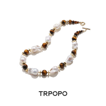 Baroque Pearl & Tiger's Eye Necklace - TRPOPO