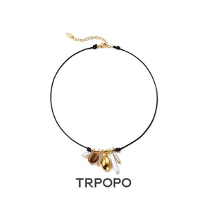 Black Cord Tiger's Eye Charm Necklace - TRPOPO