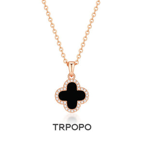 Black Onyx Clover Diamond - Edged Necklace - TRPOPO