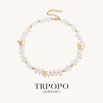 Butterfly - shadowed Pearl Gold Chain - TRPOPO
