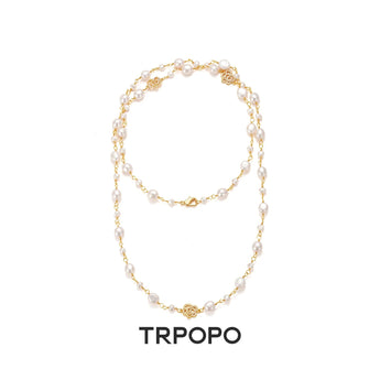 Camellia Pave Baroque Pearl Layered Long Necklace - TRPOPO