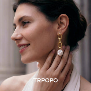 Chain Link Baroque Pearl Drop Earrings - TRPOPO
