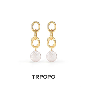 Chain Link Baroque Pearl Drop Earrings - TRPOPO