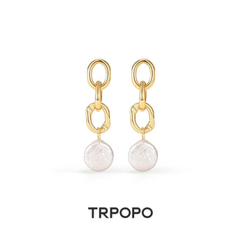 Chain Link Baroque Pearl Drop Earrings - TRPOPO
