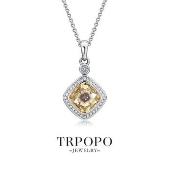 Champagne Gem Diamond Halo Pendant Necklace - TRPOPO
