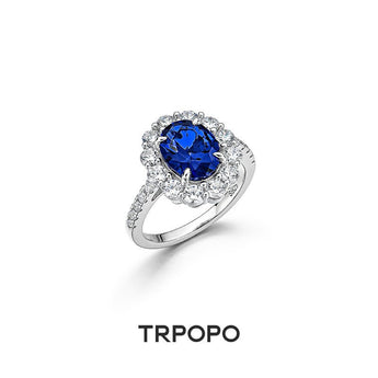 Classic Four - Prong Blue Sapphire Halo Ring - TRPOPO