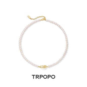 Classic Interlocking Double - Ring Natural Pearl Necklace - TRPOPO