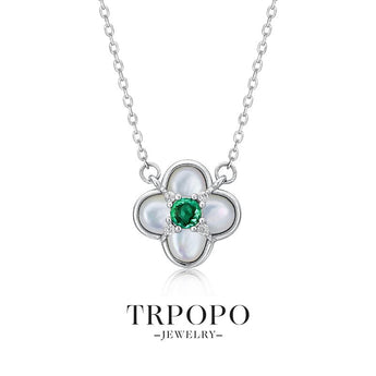 Clover Emerald Mother of Pearl Necklace - TRPOPO