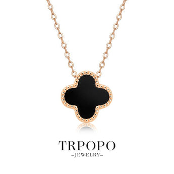 Clover - Shaped Black Onyx Rose Gold Pendant Necklace - TRPOPO
