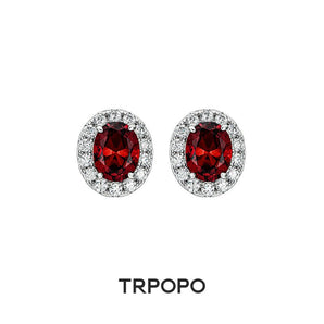 Crimson Garnet Halo Stud Earrings - TRPOPO