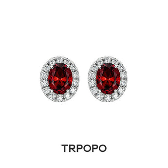 Crimson Garnet Halo Stud Earrings - TRPOPO