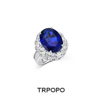 Deep Sea Sapphire Halo Ring - TRPOPO