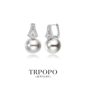 Diamond - Embedded Pearl Earrings - TRPOPO