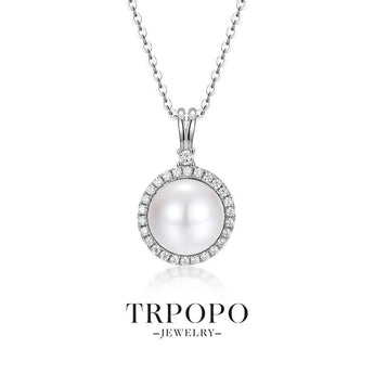 Diamond Halo Pearl Necklace - TRPOPO