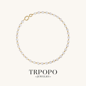 Diamond - set Irregular Gold - loop Baroque Pearl Chain - TRPOPO