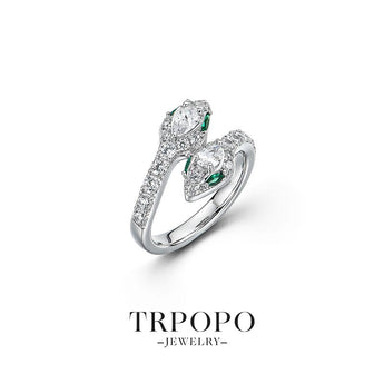 Double Serpent Full Diamond Green - Eye Ring - TRPOPO