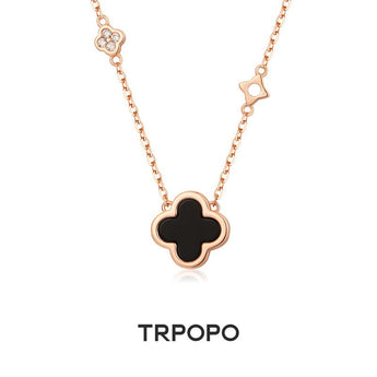 Dual - Tone Clover Agate Necklace - TRPOPO