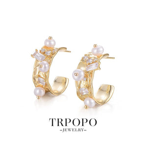 Elegant Pearl Crystal Gold Plated Earrings - TRPOPO