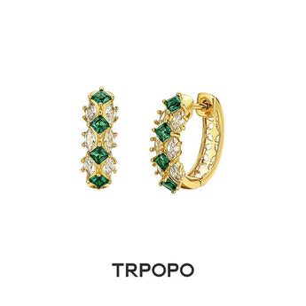Emerald & Diamond Mini Hoop Earrings - TRPOPO
