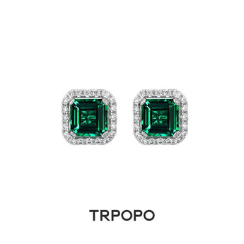 Emerald Square Halo Stud Earrings - TRPOPO