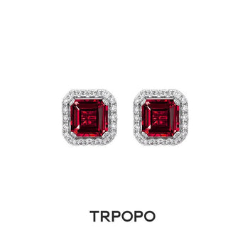 Emerald Square Halo Stud Earrings - TRPOPO