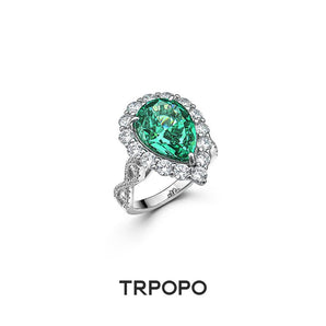 Emerald Teardrop Halo Ring - TRPOPO