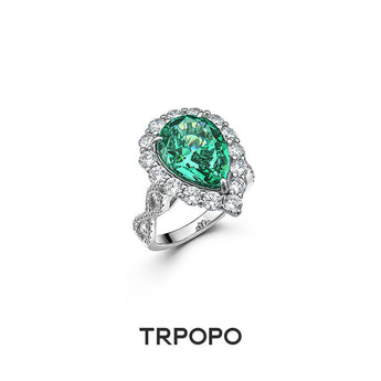 Emerald Teardrop Halo Ring - TRPOPO
