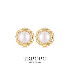 Exquisite Gold Pearl Stud Earrings - TRPOPO