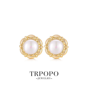 Exquisite Gold Pearl Stud Earrings - TRPOPO
