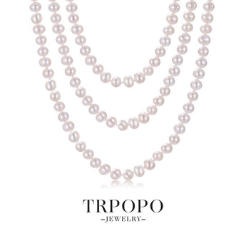 Extended Length Natural Freshwater Baroque Pearl Multi - layer Necklace - TRPOPO