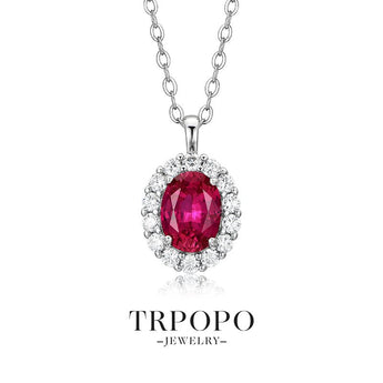 Fiery Rose Ruby Solitaire - Sterling Silver Necklace - TRPOPO