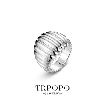 Fluid Lines Ribbed Sterling Silver Ring - TRPOPO