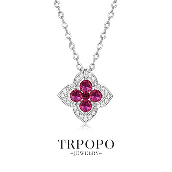Four - Leaf Clover & Diamond Pendant Necklace - TRPOPO