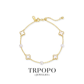 Four - Leaf Clover Freshwater Pearl Bracelet - TRPOPO