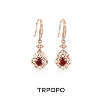 Garnet Teardrop Halo Drop Earrings - TRPOPO