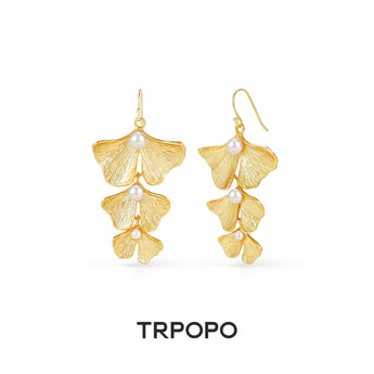 Ginkgo Pearl Drop Earrings - TRPOPO
