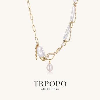 Gold Chain Irregular Pearl & Shell Pearl Necklace - TRPOPO