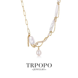 Gold Chain Irregular Pearl & Shell Pearl Necklace - TRPOPO