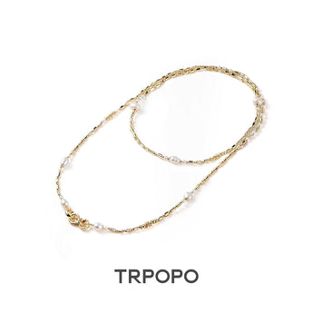 Gold Chain Long Pearl Necklace - TRPOPO