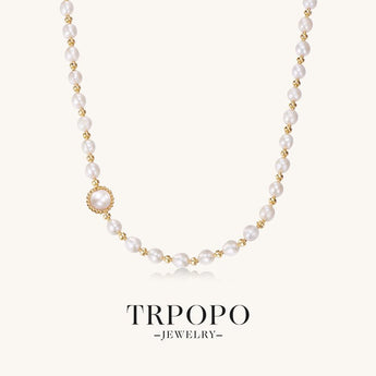 Gold - inlaid Focal Freshwater Pearl Necklace - TRPOPO